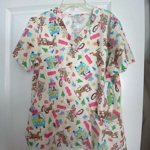 Colorful Printed Scrub Top